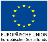 Europäische Flagge in blau mit gelben Sternen und Schriftzug Europäische Union, Europäischer Sozialfonds